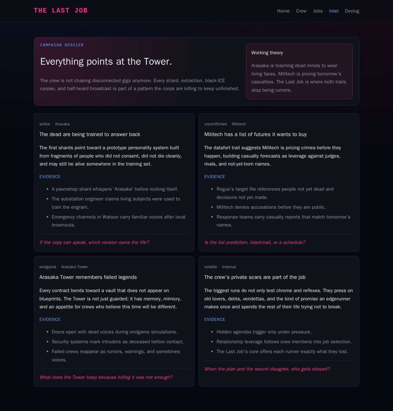 Devlog screenshot: campaign dossier.